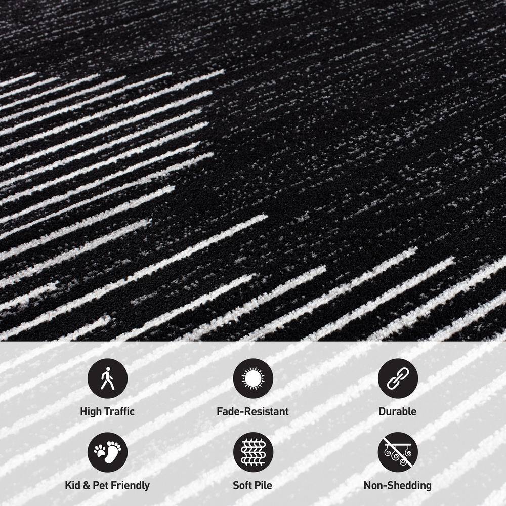 Black and White Striped Synthetic Indoor Area Rug 2' x 3'