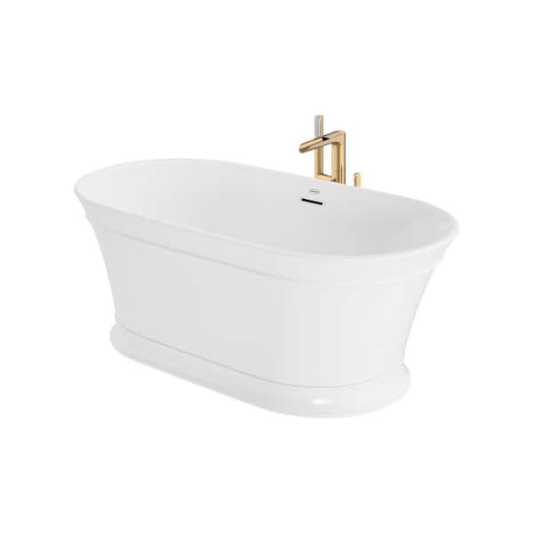 JACUZZI SERAFINA 59 in. x 31.5 in. Soaking Bathtub with Center Drain in White and Freestanding Tub Filler in Brushed Bronze