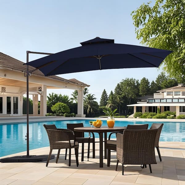JEAREY 9 ft. x 9 ft. Square Outdoor Patio Cantilever Umbrella with Tilt in Navy