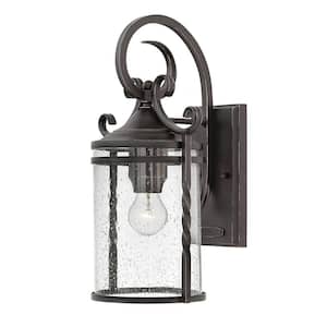 Casa 1-Light Olde Black With Clear Seedy Glass Hardwired Outdoor Wall Lantern Sconce