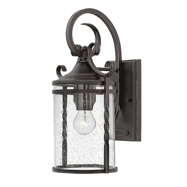 HINKLEY Casa 1-Light Olde Black With Clear Seedy Glass Hardwired Outdoor Wall Lantern Sconce