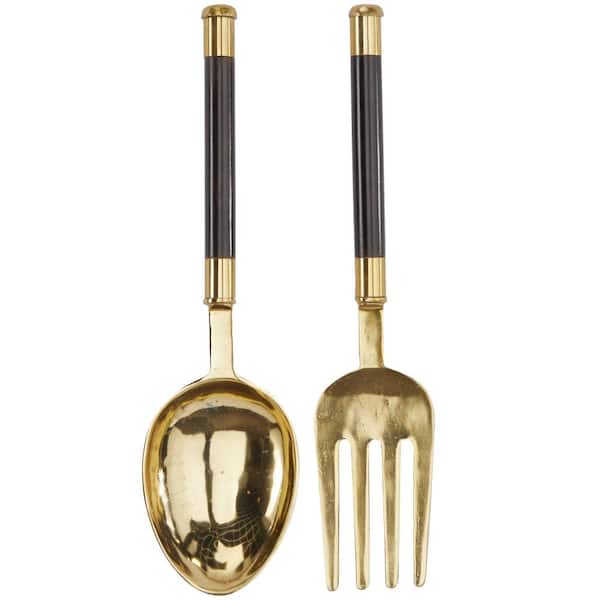 Aluminum Gold Spoon and Fork Utensils Wall Decor (Set of 2)