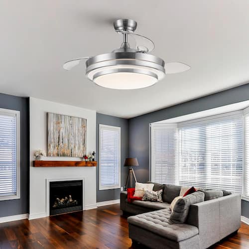 42 in. Indoor Brushed Nickel Ceiling Fan with Dimmable Led Light and Remote Control For Living Room Keazile Ceiling Fans With Lights