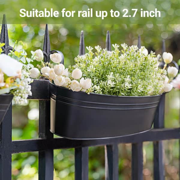 15.7 in. L x 6.1 in. W x 9 in. H 8 qts. Black Metal with Detachable Hooks Hanging Planter Window Box (3-Pack)