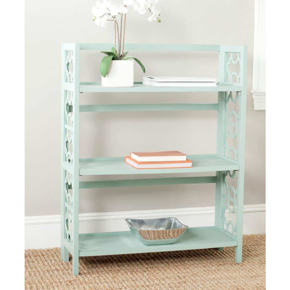 Natalie Aqua Smoke 3-Tier Wood Étagère with Latticework