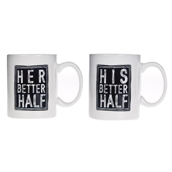 HOME ESSENTIALS & BEYOND 15 oz. White His and Hers Mugs (Set of 2)