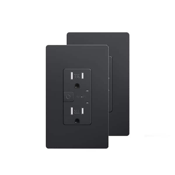 15A Tamper-Resistant Smart Wall Outlet with Alexa, Google Assistant, Timer and Schedule in Black - (2-Pack)