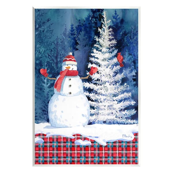 Stupell Industries Winter Snowman on Plaid by Paul Brent 1 Piece Unframed Graphic Print Nature Poster Art Print 15 in. x 10 in.