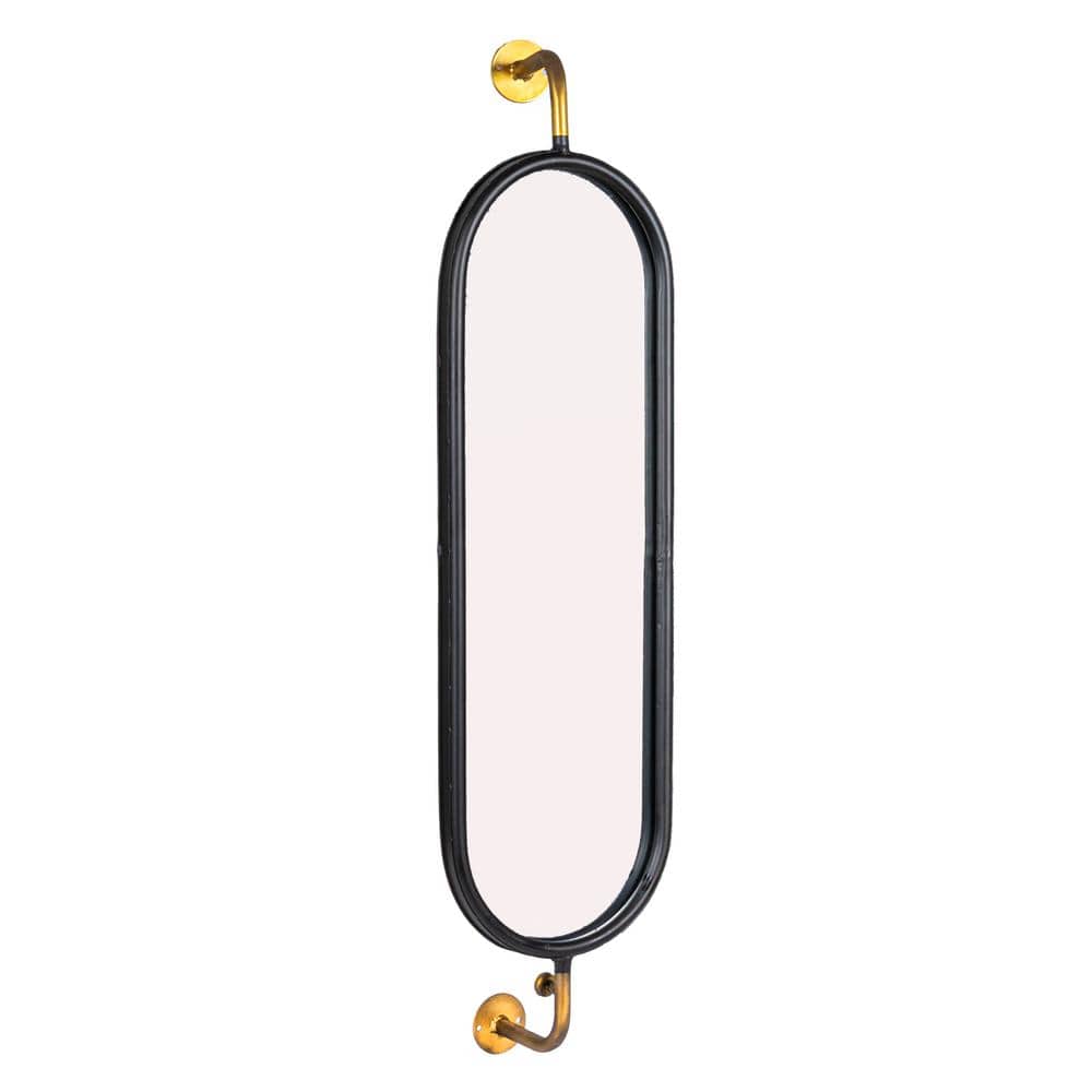 Small Oval Black and Gold Metal Framed Decorative Mirror