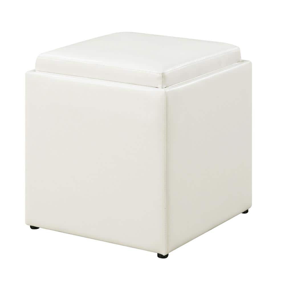 Park Avenue White 18" Square Storage Ottoman with Reversible Tray