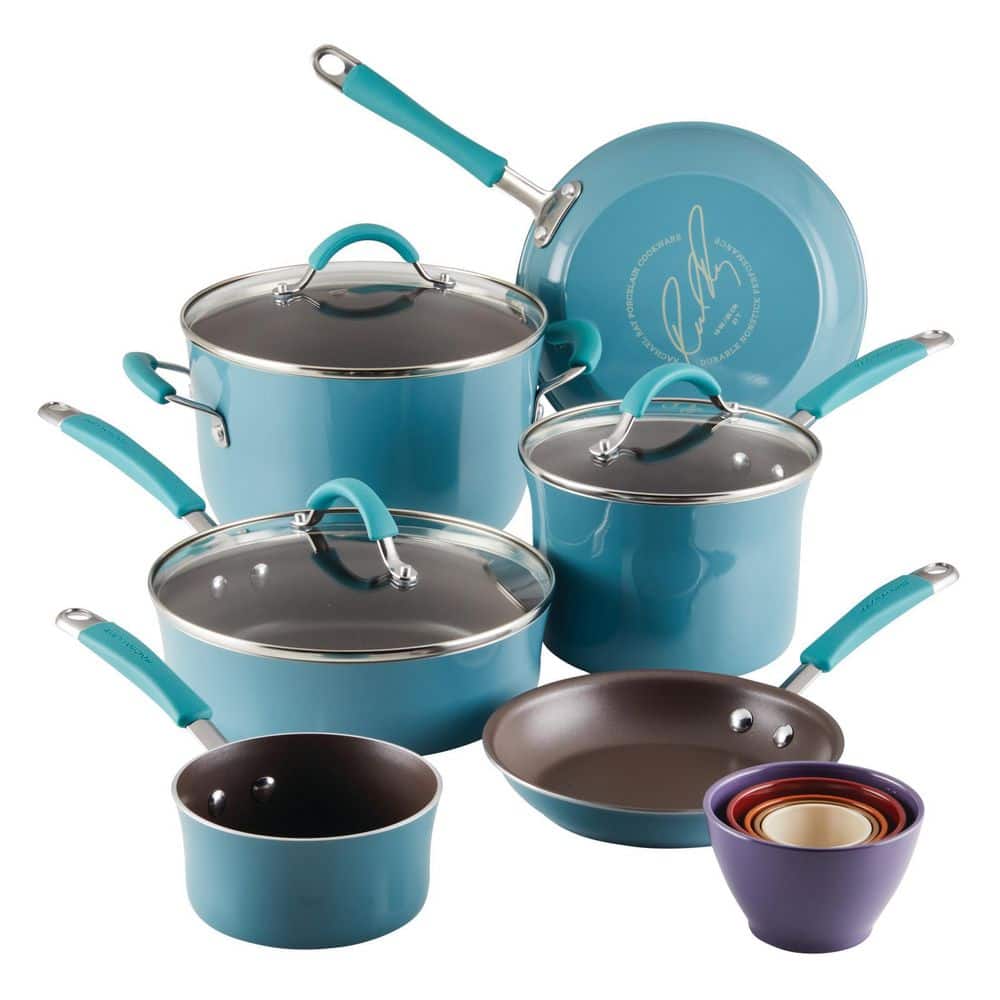 Rachael Ray Cucina Hard Enamel Nonstick 12 Piece Cookware Set Agave Blue -  The Peppermill