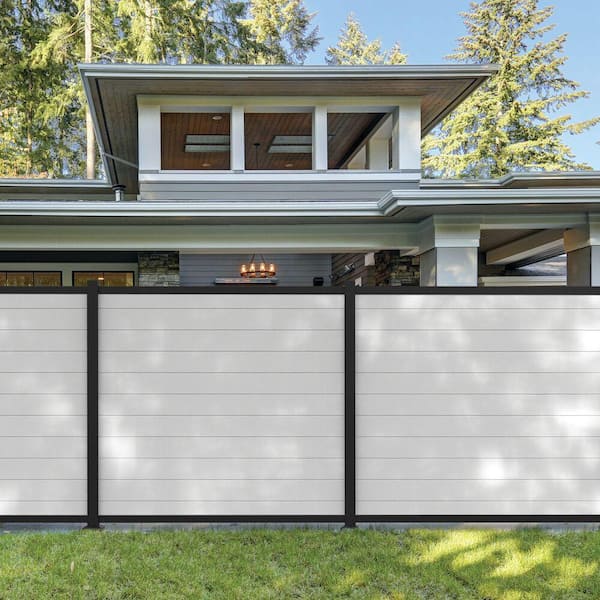 Mixed Materials 2-Piece Top/Bottom Matte Black Aluminum Fence Channel Kit for Vinyl Infill