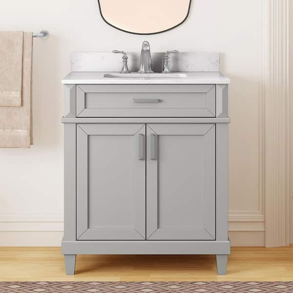 Talmore 30 in. Single Sink Sky Grey Bath Vanity with White Engineered Carrara Top (Assembled)