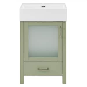 20.28 in. W Single Sink Bath Vanity in Green with White Ceramic Top, Overflow Protection, Soft Close Door and Drawer