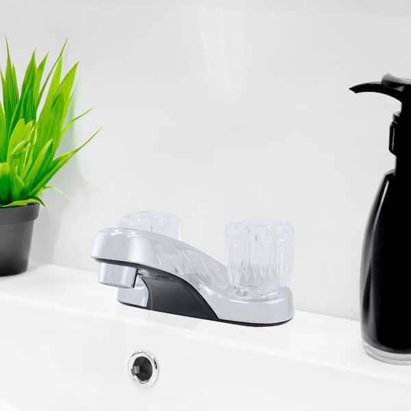 4 in. Centerset Double-Handle Lavatory Faucet with Matching Push Pop-Up Chrome