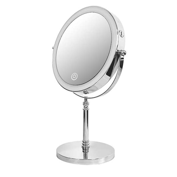 Amucolo 8 in. W x 14 in. H Round 1X/10X Tabletop Bathroom Makeup Mirror with 360° Rotation Touch Dimmable Rechargeable in Chrome