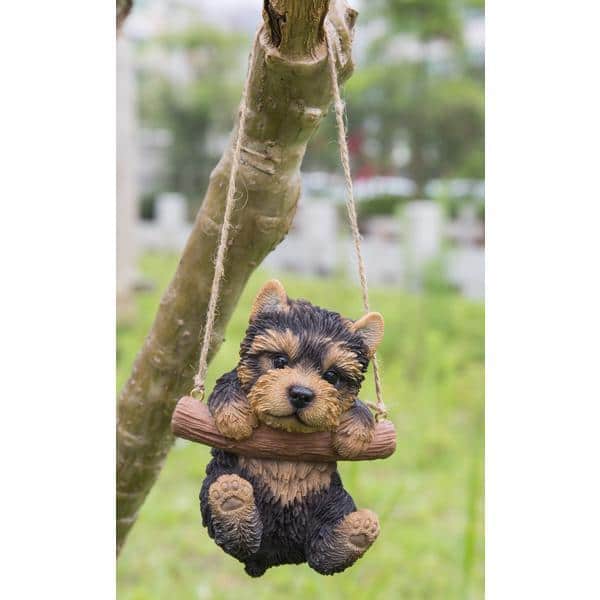 Adorable Hanging Black and Brown Yorkshire Terrier Puppy Statue