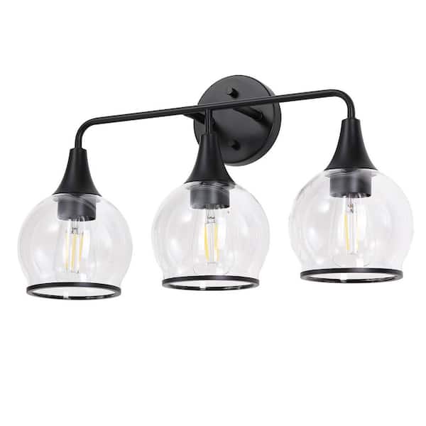 Lightania 21.5 in. 3-Light Matte Black Vanity Light with Clear Glass Shade