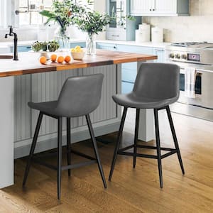 Abraham 24 in.Dark Gray Metal Counter Height Bar Stool Faux Leather Bucket Bar stool with Back Counter Stool Set of 2