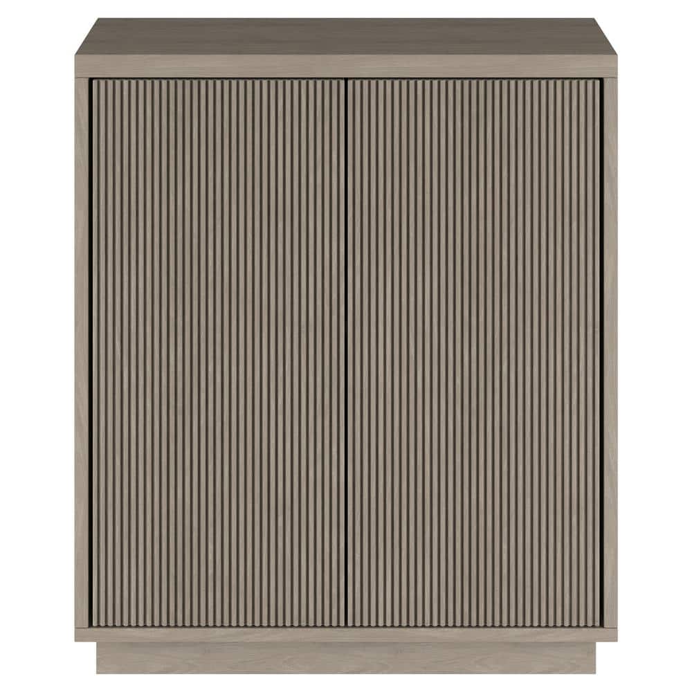 Antiqued Gray Oak Ridged Accent Cabinet with Plinth Base