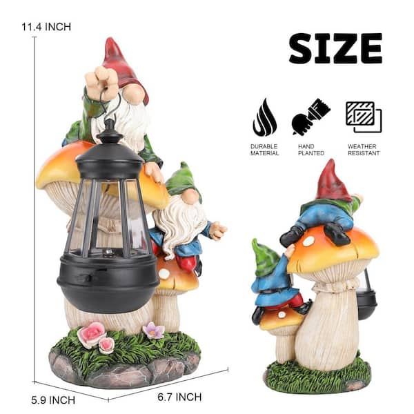 MUMTOP 11.4in Outdoor Polyresin Mushroom Kit Gnome Garden Statue