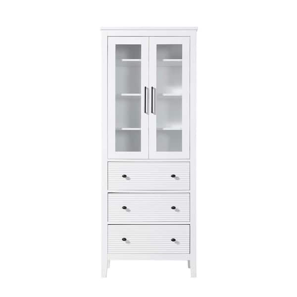 28 in. W x 18 in. D x 72 in. H White Freestanding Linen Cabinet