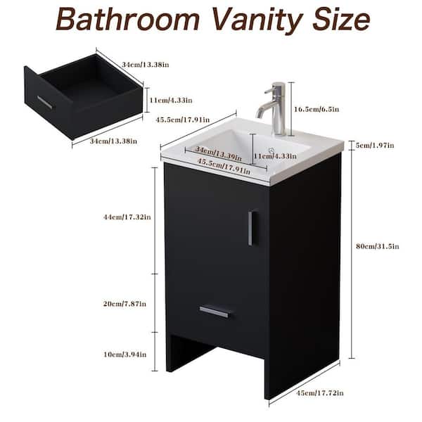 18 in. W x 18 in. D x 31.5 in. H Single Sink Freestanding Bathroom Vanity in Black with White Top and Faucet