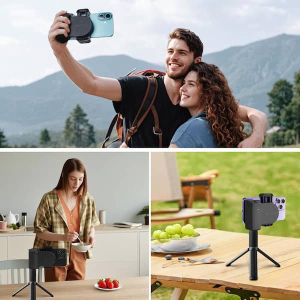 Magnetic Phone Camera Grip Handle Selfie Photo Bracket With Wireless Shutter Remote With 1/4" Tripod Screw For IPhone 15 Android