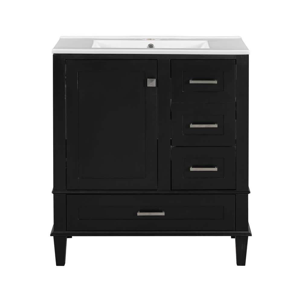 30 in. Single Sink Freestanding Black Bath Vanity with White Ceramic Top Unassembled price history on PriceWatchPro