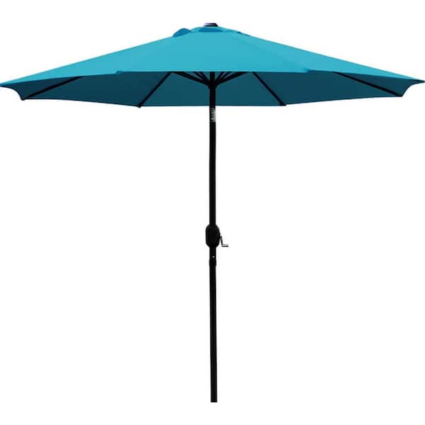 9 ft. Aluminum Cantilever Market Solar Tilt Half Patio Umbrella in Teal Blue