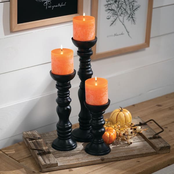 SULLIVANS 16, 12, and 8 Black Wood Pillar Candle Holder (Set of