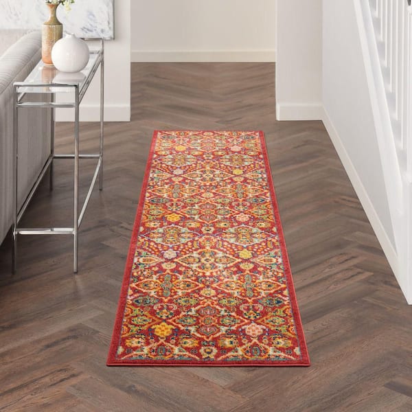 Allur Red Multicolor 2 ft. x 8 ft. Floral Bohemian Modern Kitchen Runner Area Rug