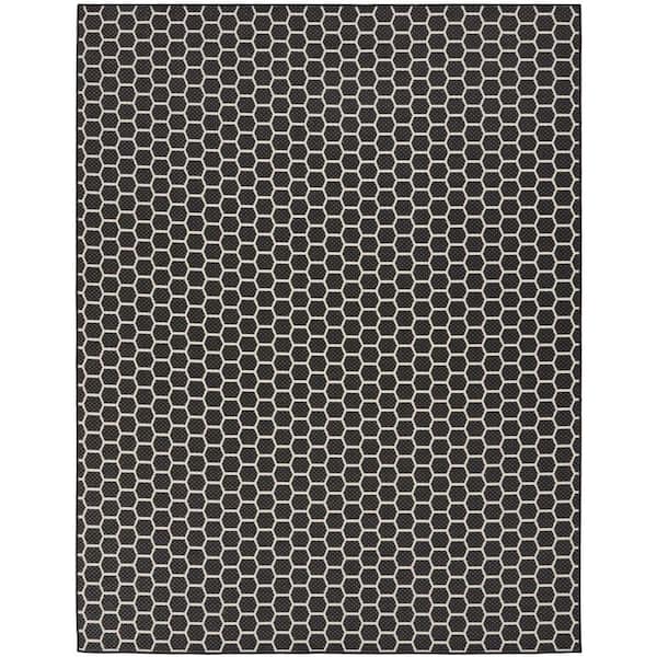 Nourison Reversible Indoor Outdoor Black 10 ft. x 14 ft. Honeycomb Contemporary Area Rug