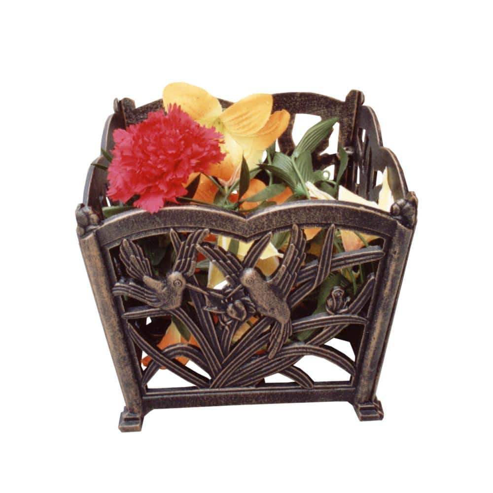 Hummingbird Square Antique Bronze Aluminum Planter