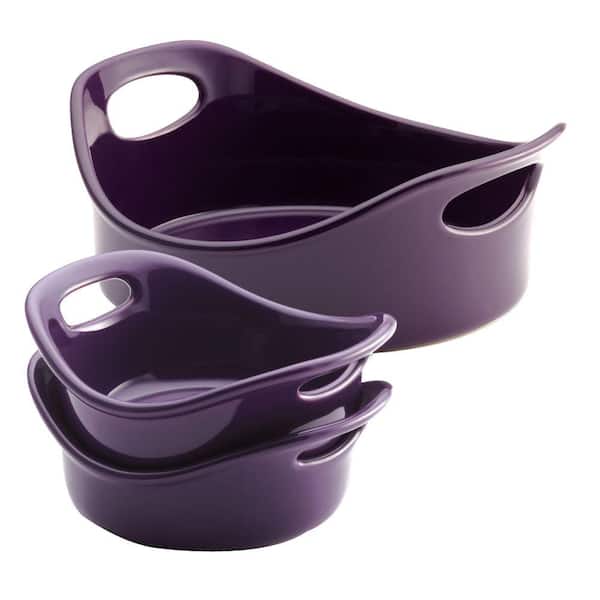 Rachael Ray Stoneware 3-Piece Small Round Set Bubble and Brown in Purple