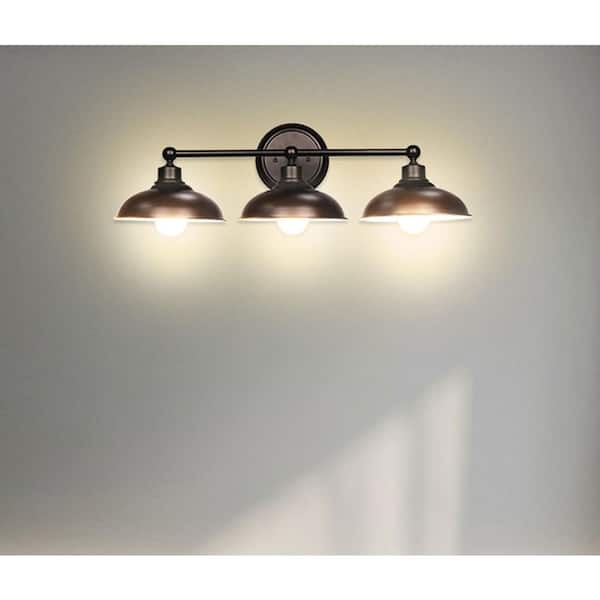 27 in. 3-Light Oil Rubbed Bronze Wall Bathroom Vanity Light Fixture with Metal Shades