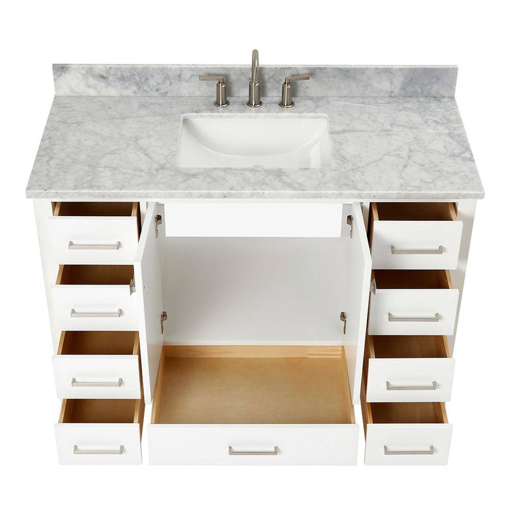 Cambridge 49-Inch White Marble Top Single Sink Bathroom Vanity