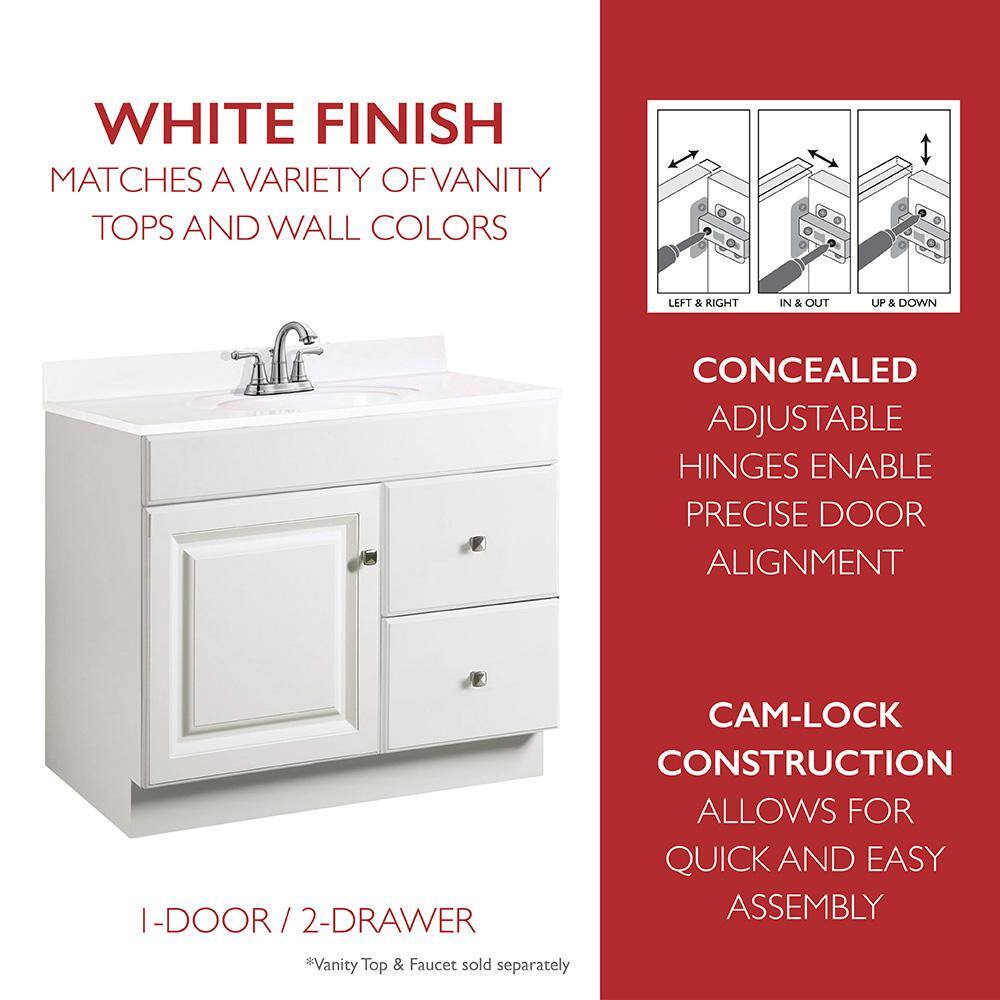 Wyndham 36-Inch White Freestanding Bathroom Vanity Cabinet