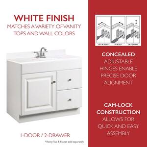 Wyndham 36 in. W x 21 in. D Unassembled Bath Vanity Cabinet Only in Semi-Gloss White