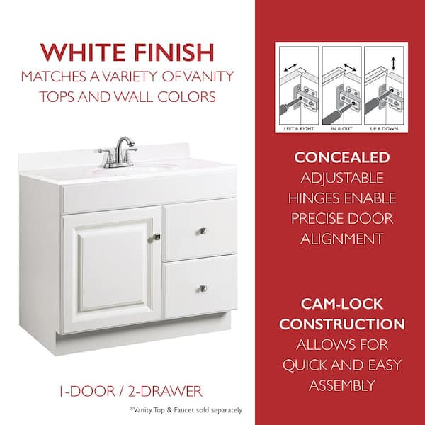 Wyndham 36 in. W x 21 in. D Unassembled Bath Vanity Cabinet Only in Semi-Gloss White