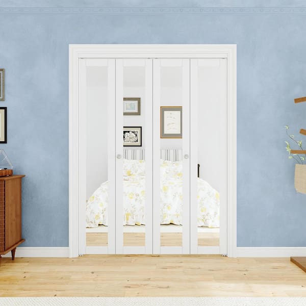 EH PUERTA 60 in. x 80 in. 1-Lite Mirrored Glass and Solid Core White Finished MDF Interior Closet Bi-fold Door with Hardware