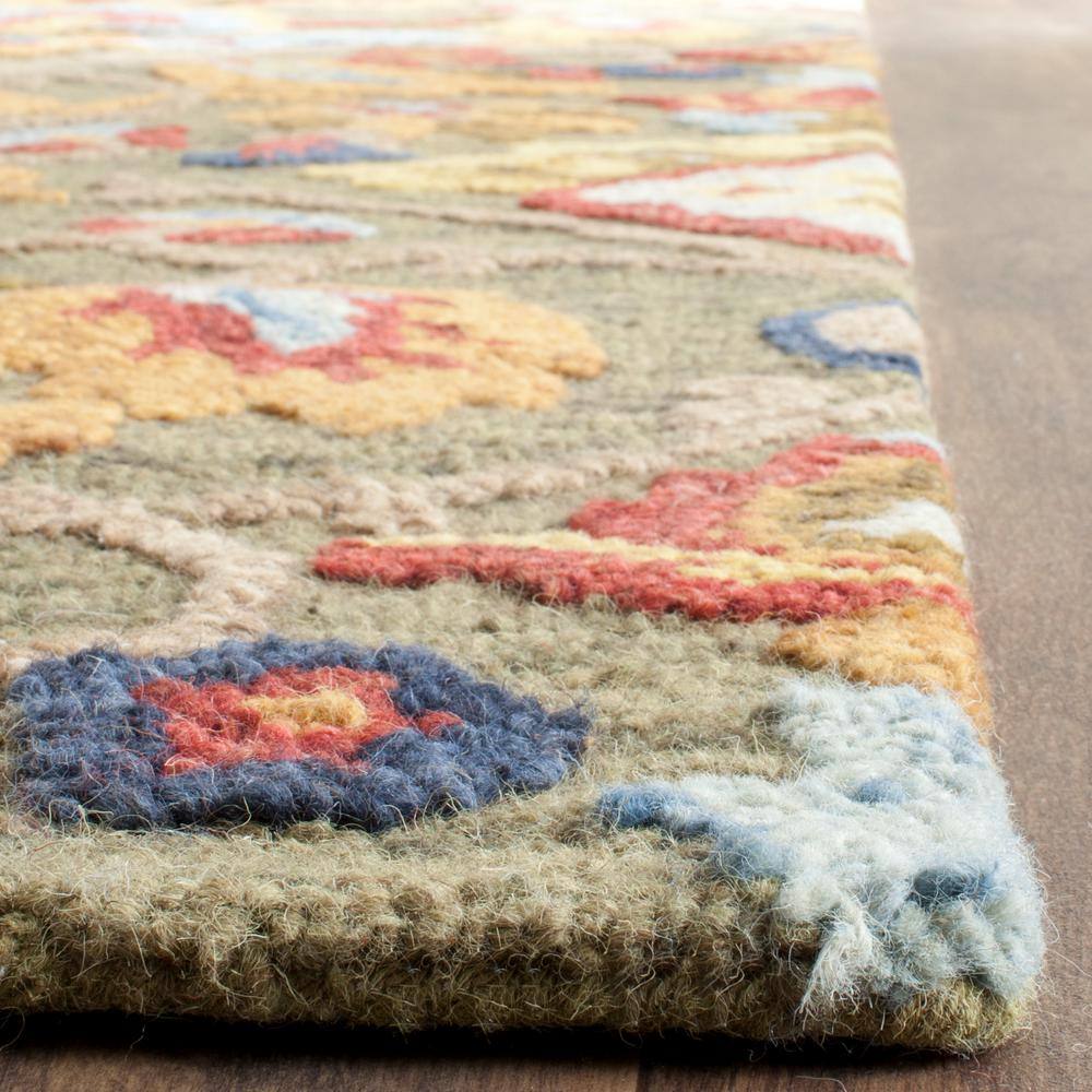 Floral Elegance Hand-Tufted Wool Runner Rug in Green/Multi - 2'3" x 12'