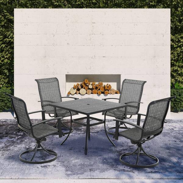 Unbranded Textilene 5-Piece Detachable Swivel Outdoor Dining Set iin Black and Grey Plaid