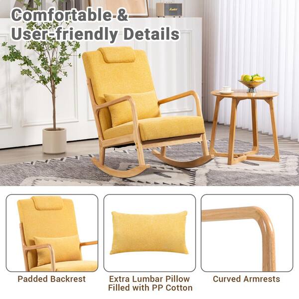 aisword Yellow Modern Mid-Century Upholstered Fabric Rocking