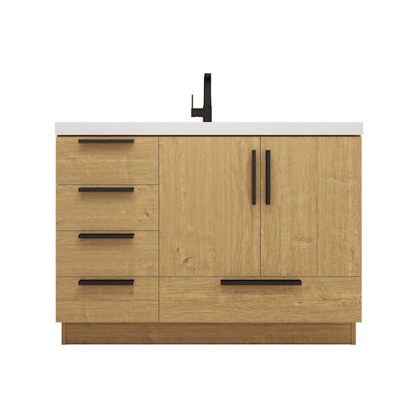 Carla 47 in. W x 20 in. D x 35 in. H Single Sink Freestanding Bath Vanity in Teak Oak with White Acrylic Top