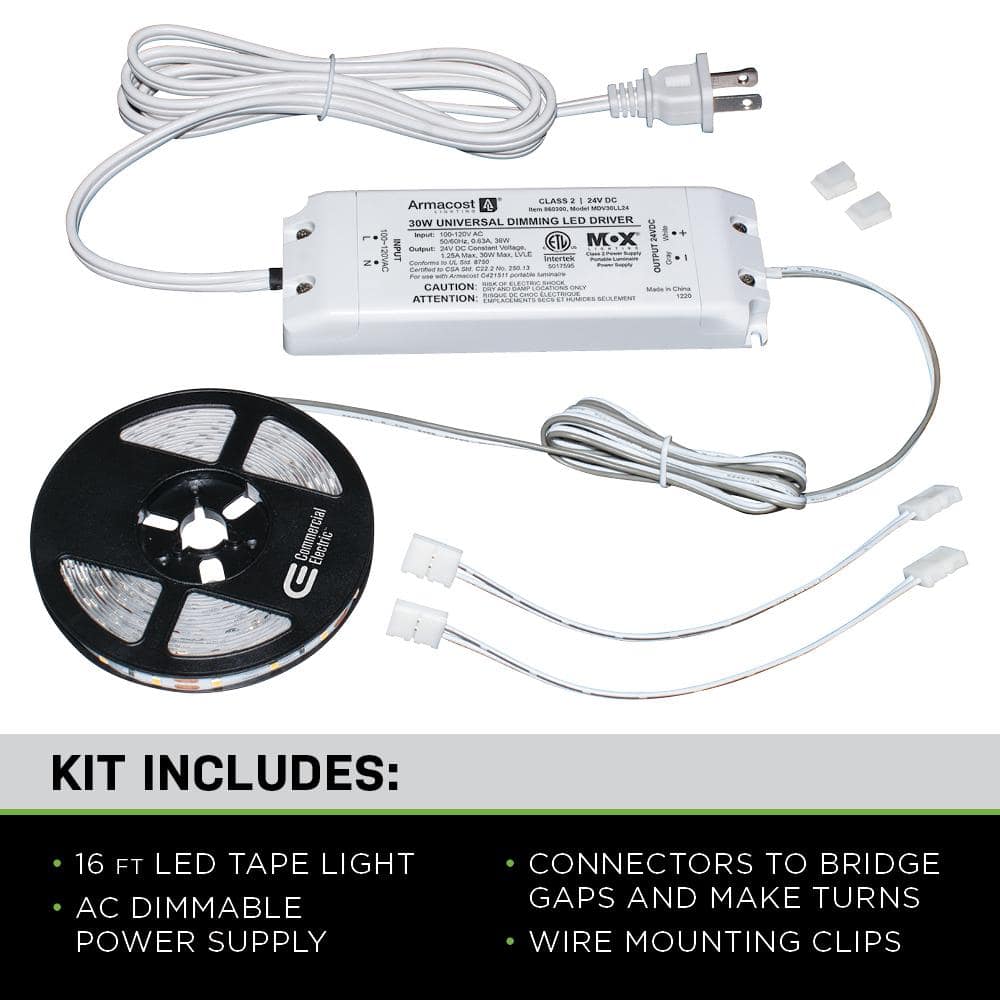 16 ft. White LED Dimmable Tape Light Kit