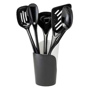 Melamine Black Utensils and Crock (Set of 6)