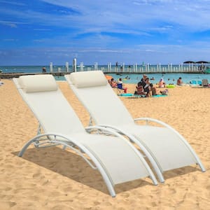 White Aluminum Wicker Outdoor Patio Lounge Chairs, Adjustable for All Weather for Beach Backyard