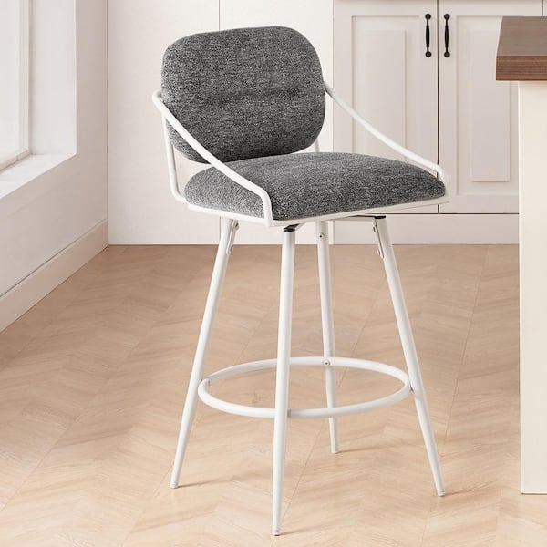 Modern Gray Seat Height 30.52 in Fabric Swivel Counter Stools with Metal Frame