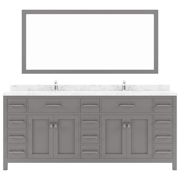 Virtu USA Caroline Parkway 78 in. W x 22 in. D x 35 in. H Double Sink Bath Vanity in Gray with Quartz Top and Mirror
